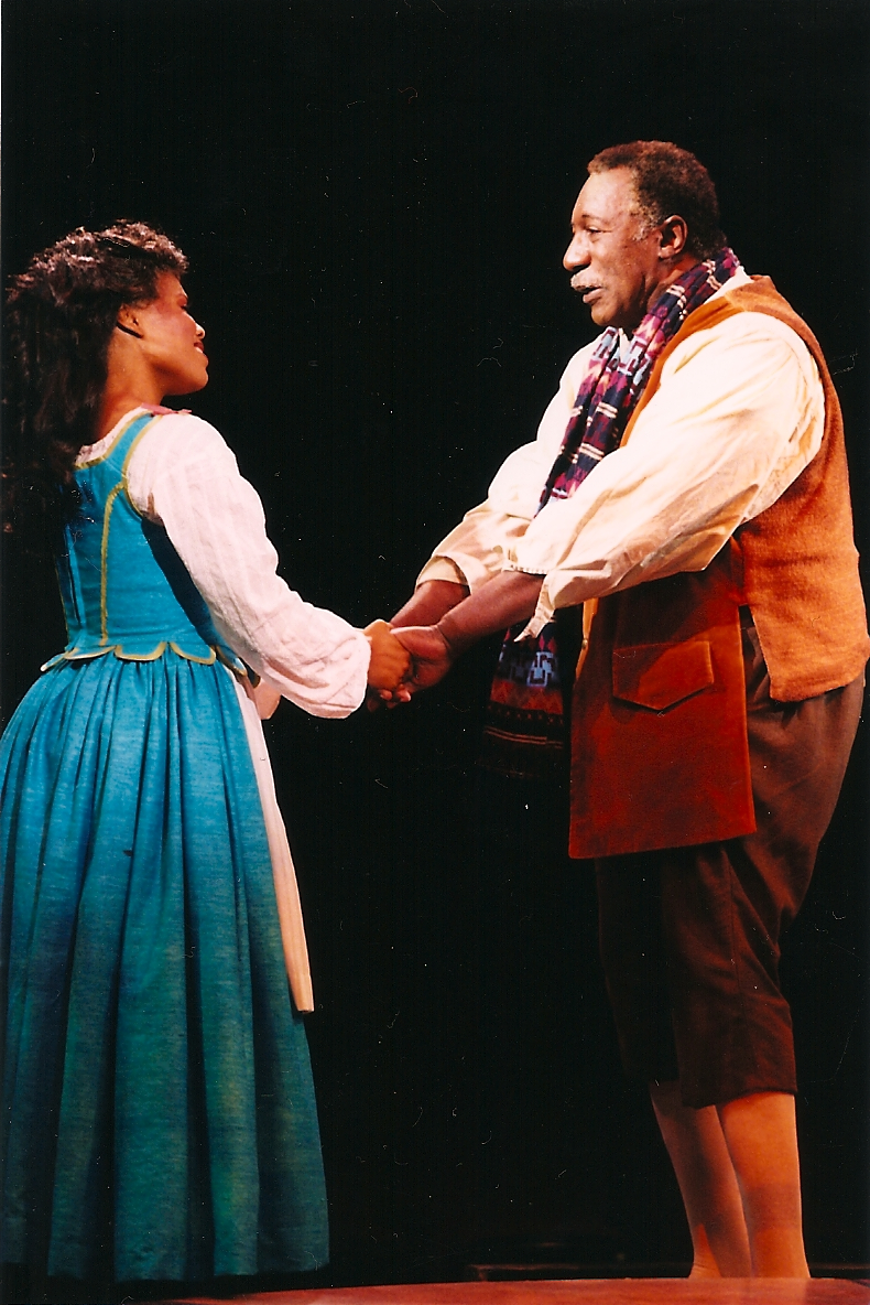 Nikki Renée Daniels as Belle with George Merritt as Maurice in Beauty and the Beast at North Shore Music Theatre.