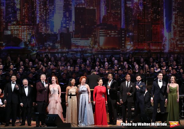 Singing with Laura Osnes, Ramin Karimloo, Norm Lewis, Lea Salonga, Ryan Silverman, Tony Yazbeck, Sierra Boggess, Michael Arden, Carolee Carmello and Alan Corduner at Carnegie Hall.  Photo Credit: Walter McBride